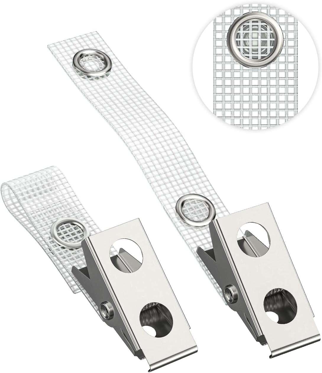 50 Pcs Metal Badge Clips with Grid Surface PVC Straps Double-Hole ID Badge Clips and Straps with Snap Heavy-Duty ID Strap Clips for Badge Name Tag for ID Card Holders