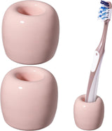 Ceramic Toothbrush Holders for Bathrooms, Sleek Tooth Brush Holder Toothbrush Stand Tooth Brushing Holder, Portable Bathroom Accessories Organizer, Pink, 2 Pack