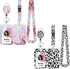 Pink Marble Pattern & Snow Leopard Print Plastic Card Holder with Retractable Badge Reel Carabiner Detachable Lanyard Vertical Card Protector for Office Worker Student