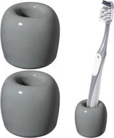Ceramic Toothbrush Holders for Bathrooms, Sleek Tooth Brush Holder Toothbrush Stand Tooth Brushing Holder, Portable Bathroom Accessories Organizer, Grey, 2 Pack