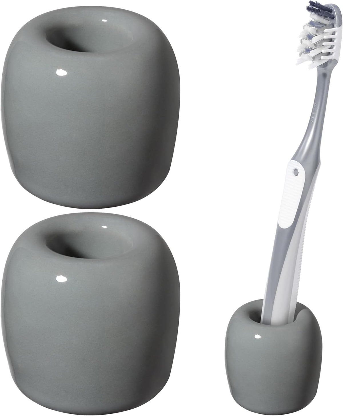 Ceramic Toothbrush Holders for Bathrooms, Sleek Tooth Brush Holder Toothbrush Stand Tooth Brushing Holder, Portable Bathroom Accessories Organizer, Grey, 2 Pack