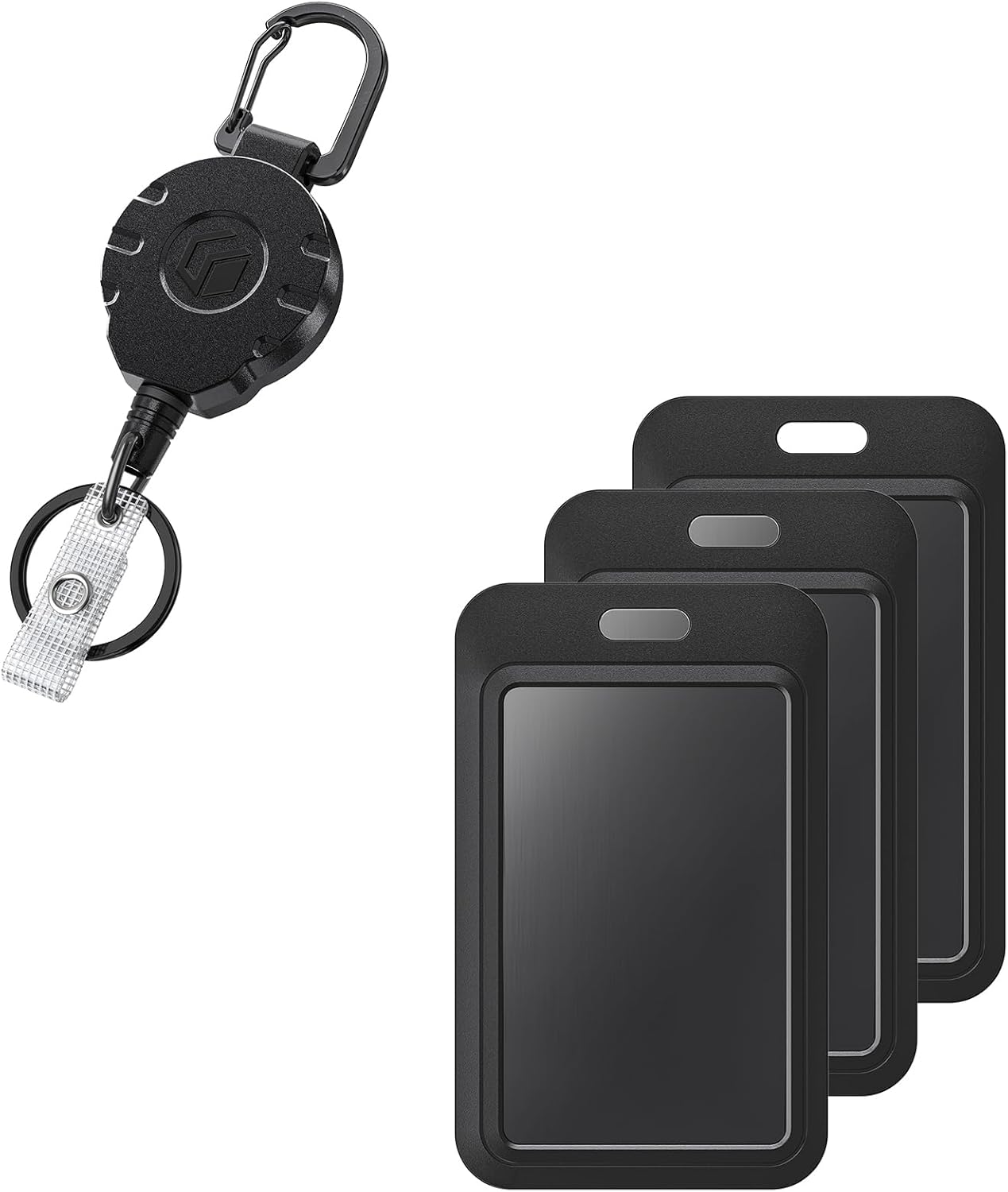 Sliding Badge Holder Vertical Plastic Case with Retractable Keychain Badge Reel for up to 8 oz Hard Card Protector for ID Credit Cards Proximity Key Cards Driver’s Licenses and Passes