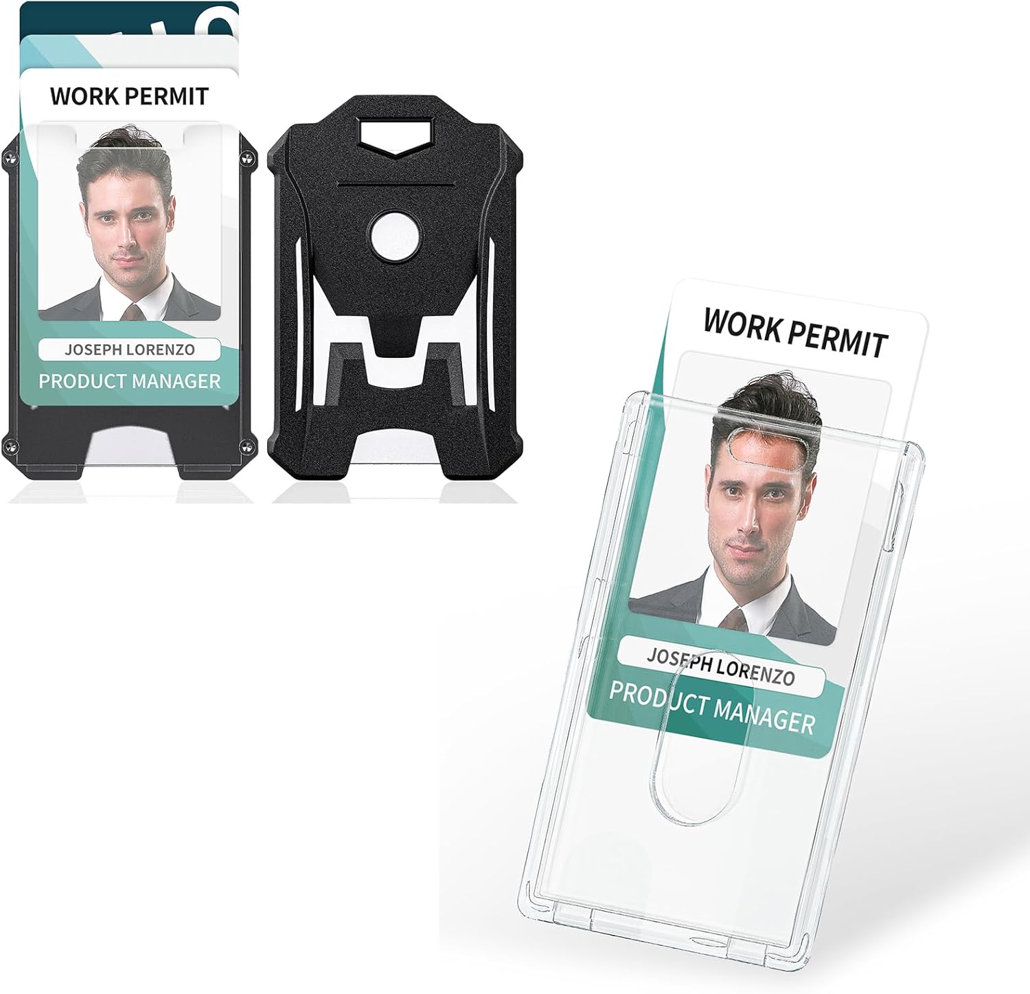 2 Pack Heavy Duty Badge Holder with Clear Window and 2 Pack Thumb-Slot Badge Holder Clear ID Card Holders for Office School ID Credit Cards Proximity Cards Driver’s Licenses Passes