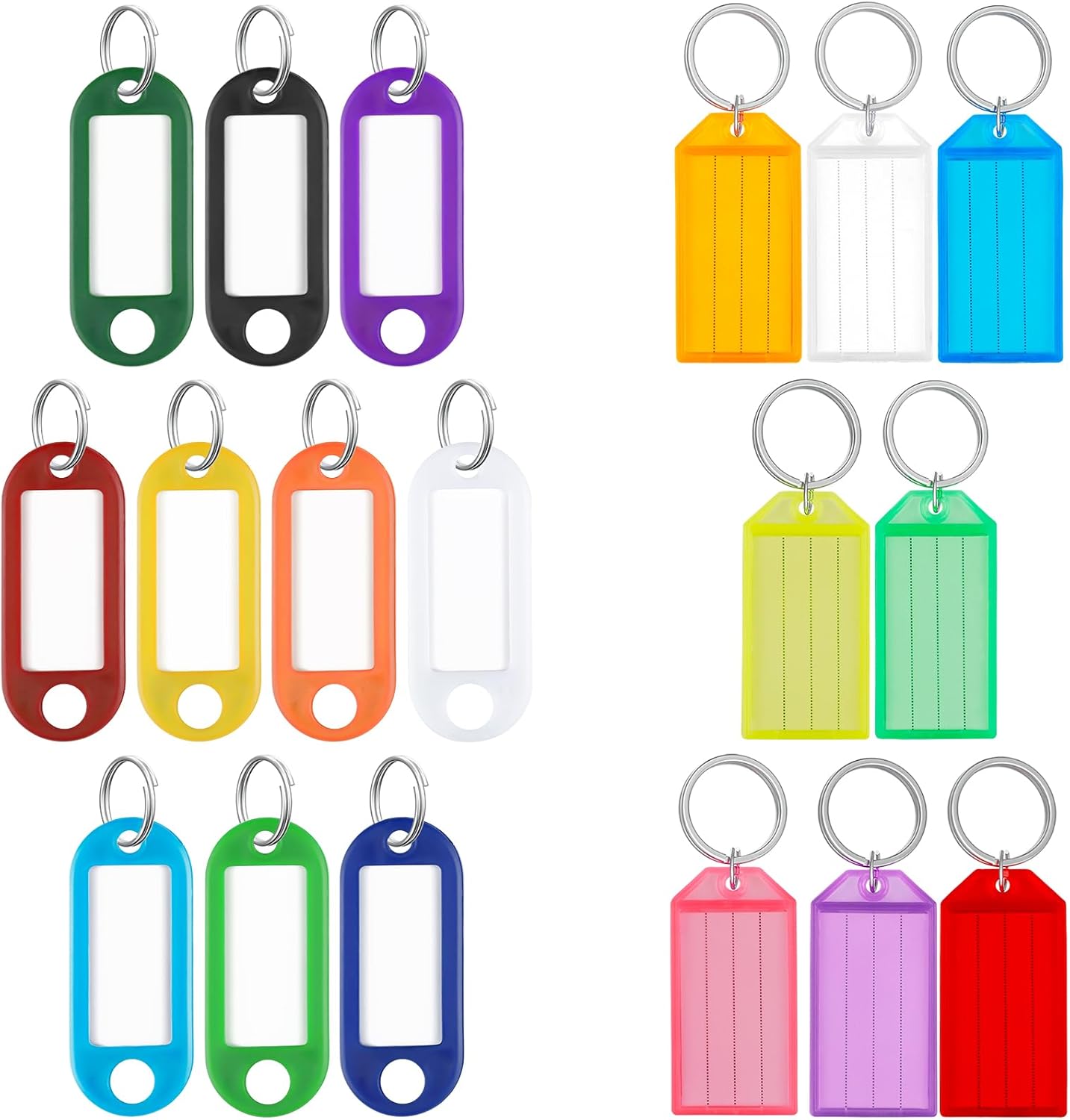 60 Pack Tough Plastic Key Tags with Split Ring Label Window, Assorted Colors