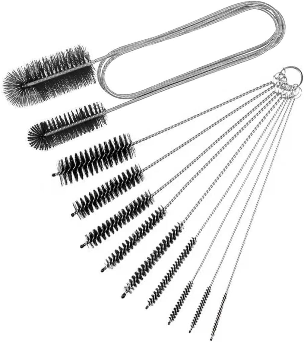 10PCS Flexible Drain Brush Straw Cleaner Brush Set,Pipe Cleaners Brush,61Inch Stainless Steel Double-Ended Hose Brush 8.2Inch Nylon Long CPAP Tube Cleaning Brush for Home Kitchen Sink Plumbing