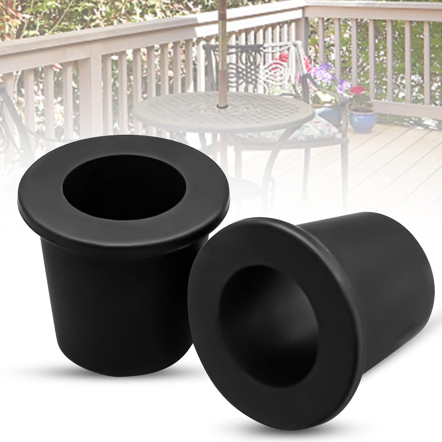 2Pcs Patio Table Umbrella Hole Ring Plug, Silicone Pool Sleeve Stabilizer Cone Wedge, Table Insert for 2-2.5 Inch Hole or 1.5 Inch Adapter (Black)