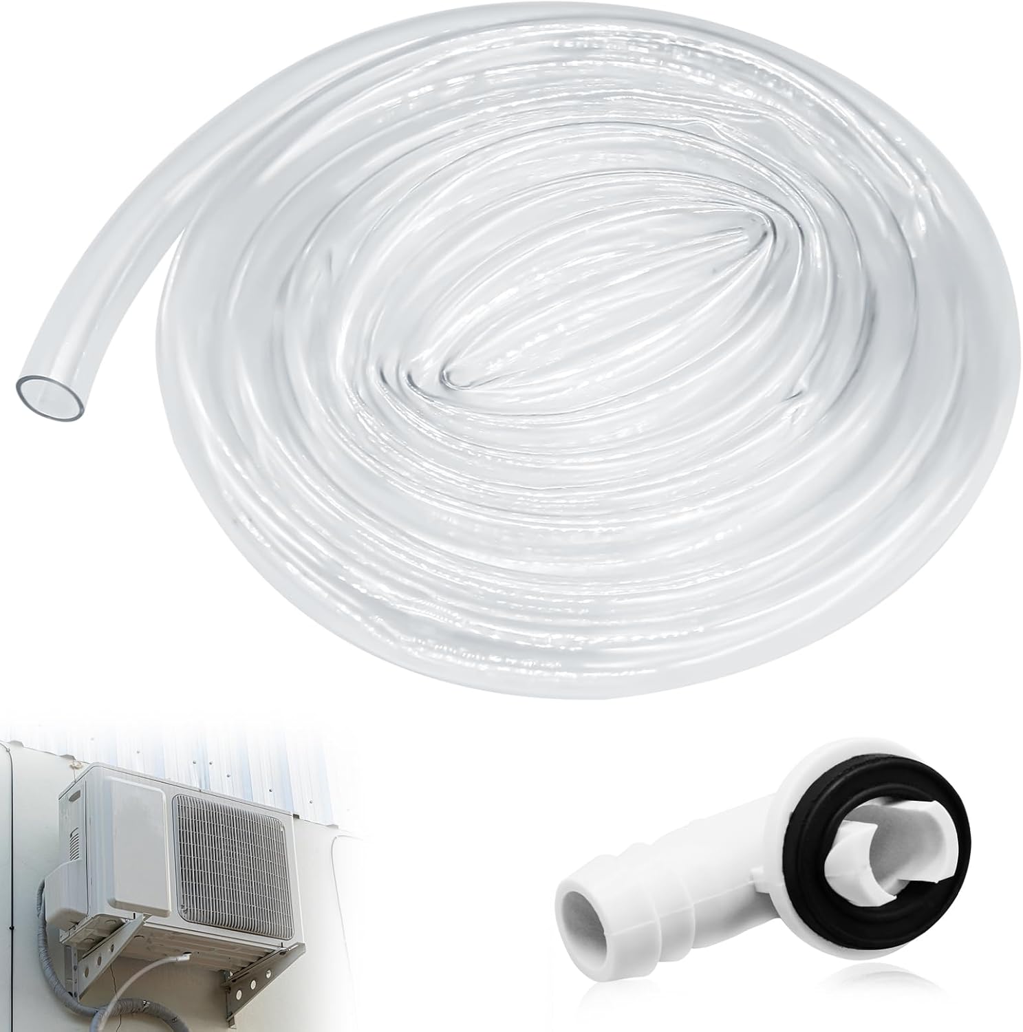 3Ft Portable Air Conditioner Drain Hose, 3/5 Inch Leakproof AC Drain Hose Kit, Universal AC Drain Hose Drain Pipe Replacement with Hose Connector and Clamp, Window Air Conditioner Unit Parts