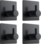 Adhesive Towel Hooks, Waterproof Shower Wall Stick on Hooks, 2 Extra Adhesive Strips, Black, 4 Pcs