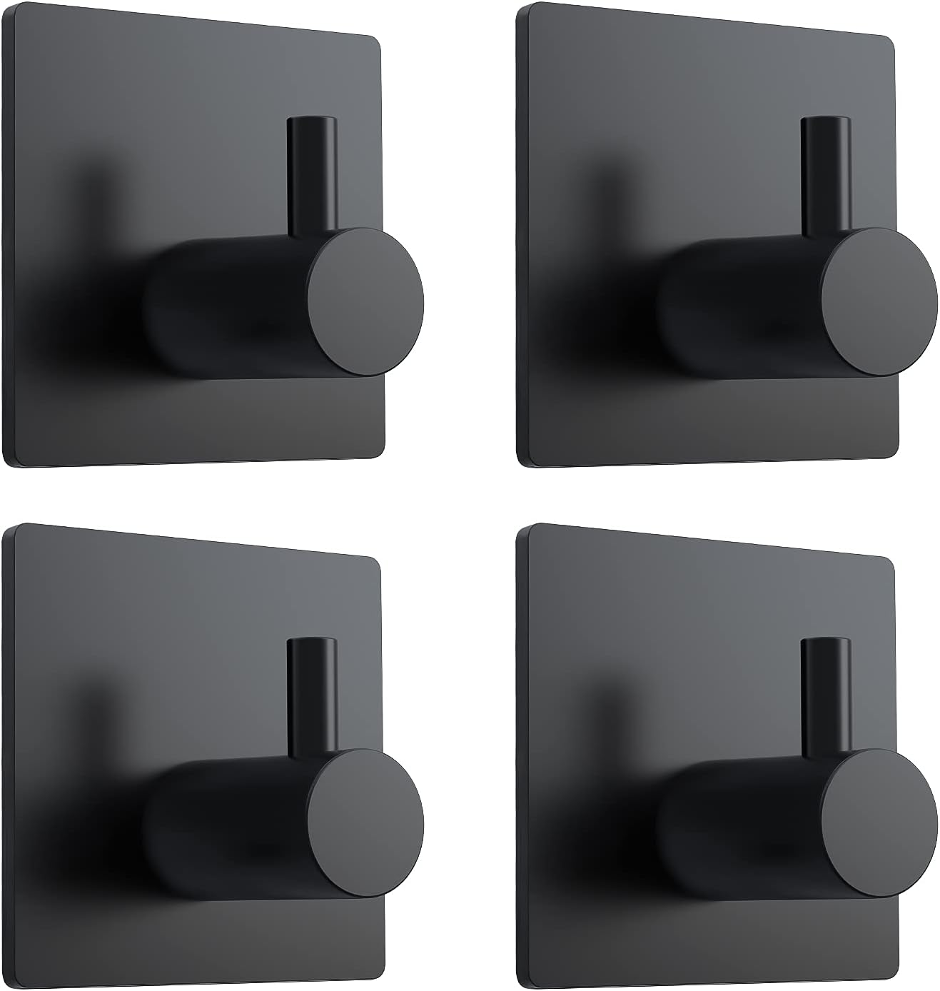 Adhesive Towel Hooks, Waterproof Shower Wall Stick on Hooks, 2 Extra Adhesive Strips, Black, 4 Pcs