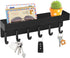Key Holder Wall Mount, Compact Adhesive Key Rack with Tray, 6 Hooks, 2 Mount Options, Black