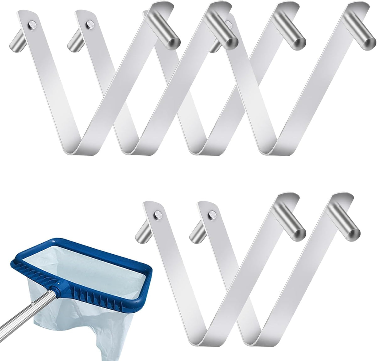 6Pcs Pool Brush Clip V-Shaped Clip, Pool Hooks for Poles Swimming Pools & Accessories Pool Pole Clips, Suitable Double Pin Pool Accessories Tools for Brushes Skimmers Pool Net Stainless Steel Clips
