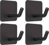 Adhesive Hooks, Heavy Duty Shower Wall Stick on Hooks, Waterproof, 2 Extra Adhesive Strips, Black, 4 Pcs