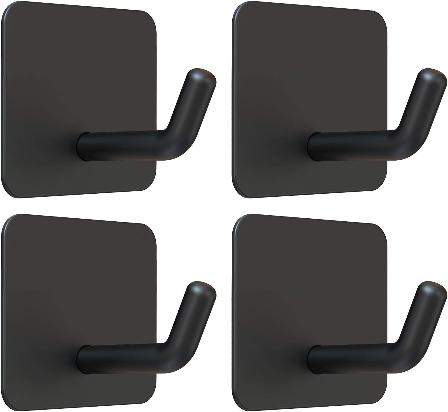 Adhesive Hooks, Heavy Duty Shower Wall Stick on Hooks, Waterproof, 2 Extra Adhesive Strips, Black, 4 Pcs