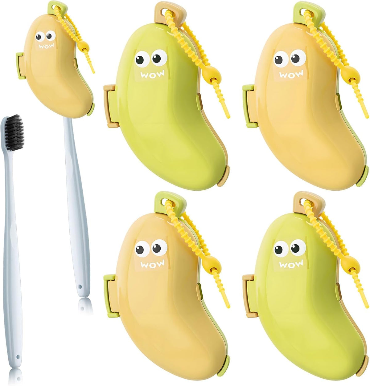 4Pcs Banana Toothbrush Set Includes Yellow Cyan, Portable Banana Toothbrush Holder with Toothpaste Dispenser, Home Goods Suitable for Home Use or Travel