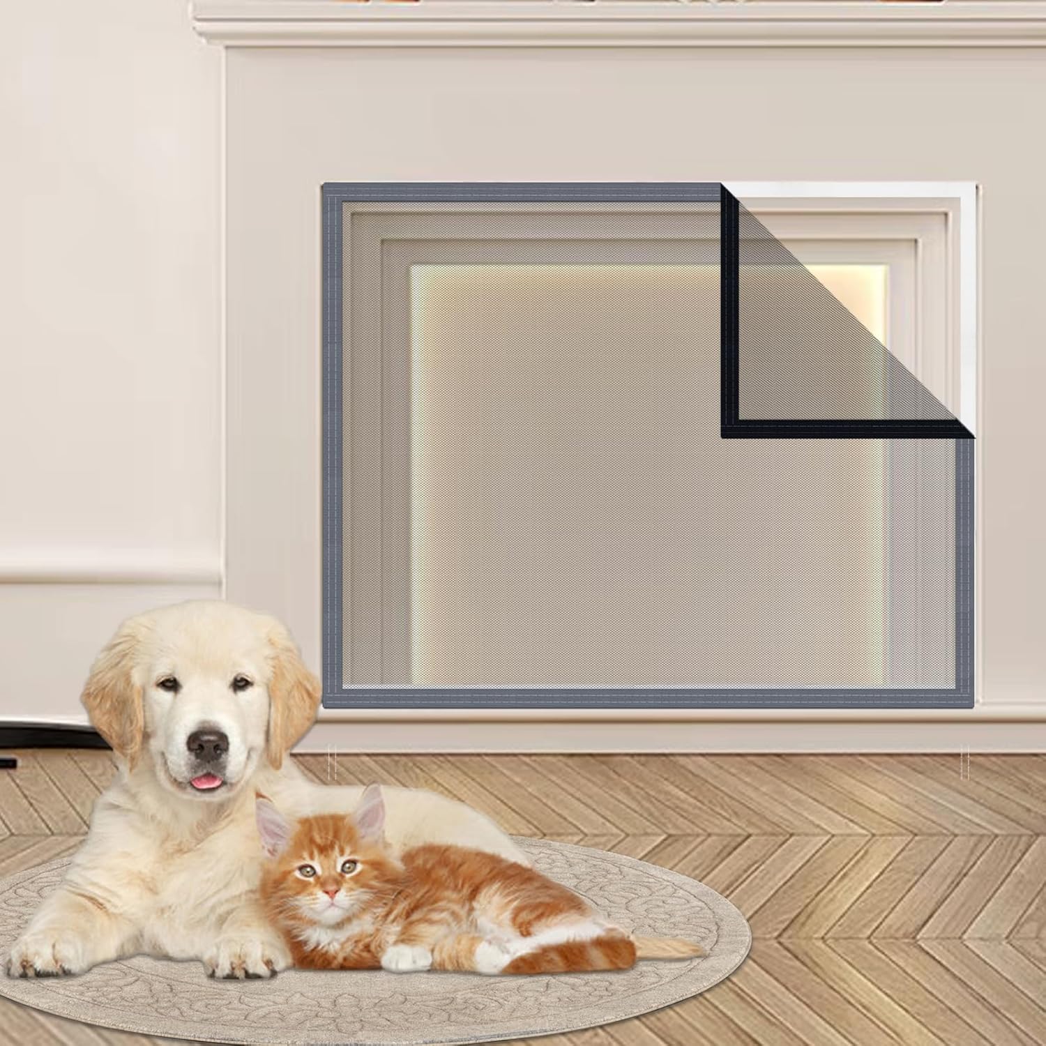 Fireplace Screen Mesh Cover, Magnetic Fireplace Cover Baby Proof Barrier Guard Pet Proof with Magic Tape, Fireplace Doors Mesh Gate Fire Place Cover for The Living Room Decorative, 39"x32" Inches