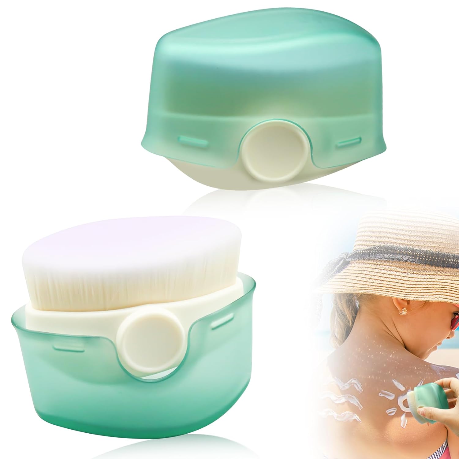 2Pcs Sunscreen Applicator for Kids, Sunscreen Brush Sunblock Applicator for Kids, Sun Lotion Applicator Kids Sunscreen Applicator with Protective Caps, Sun Cream Brush for Outdoor Travel (Green)