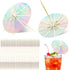50Pcs Drink Umbrellas Cocktail Picks, Umbrella Drinks Sticks Wood Toothpicks Cocktail Umbrellas for Drinks Cupcake Appetizers, Umbrella Sticks Drink Toppers Party Decoration Supplies(Fluorescent)