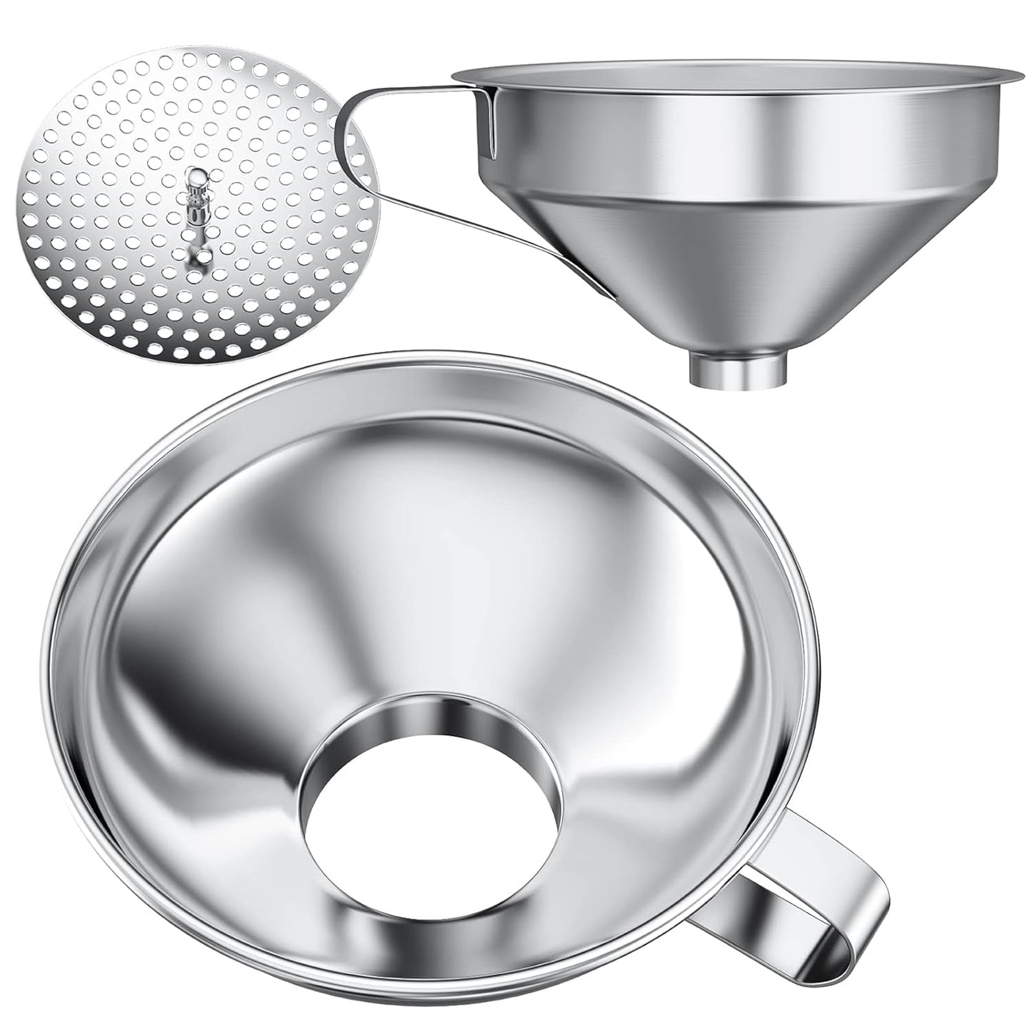 Canning Funnel for Wide Mouth and Regular Mason Jars, Stainless Steel Kitchen Use Funnels with Strainer for Filling Bottles, Metal Funnel Set for Oil Power Jam Grains Dry & Wet Ingredients
