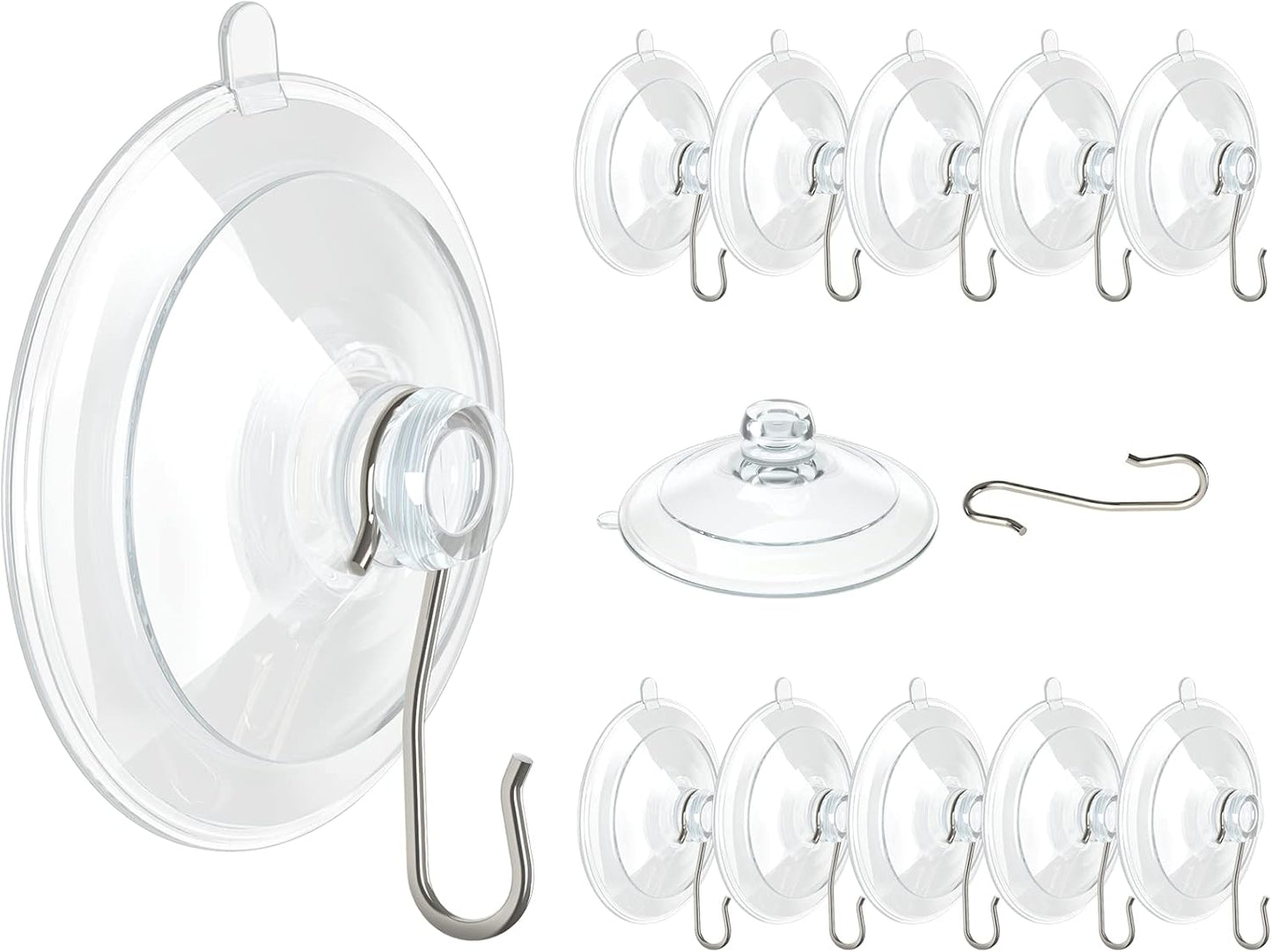 Suction Cup Hooks, 1.77 Inch Small Window Suction Cups with Metal Hooks, Removable and Reusable, Clear, 12 Pcs