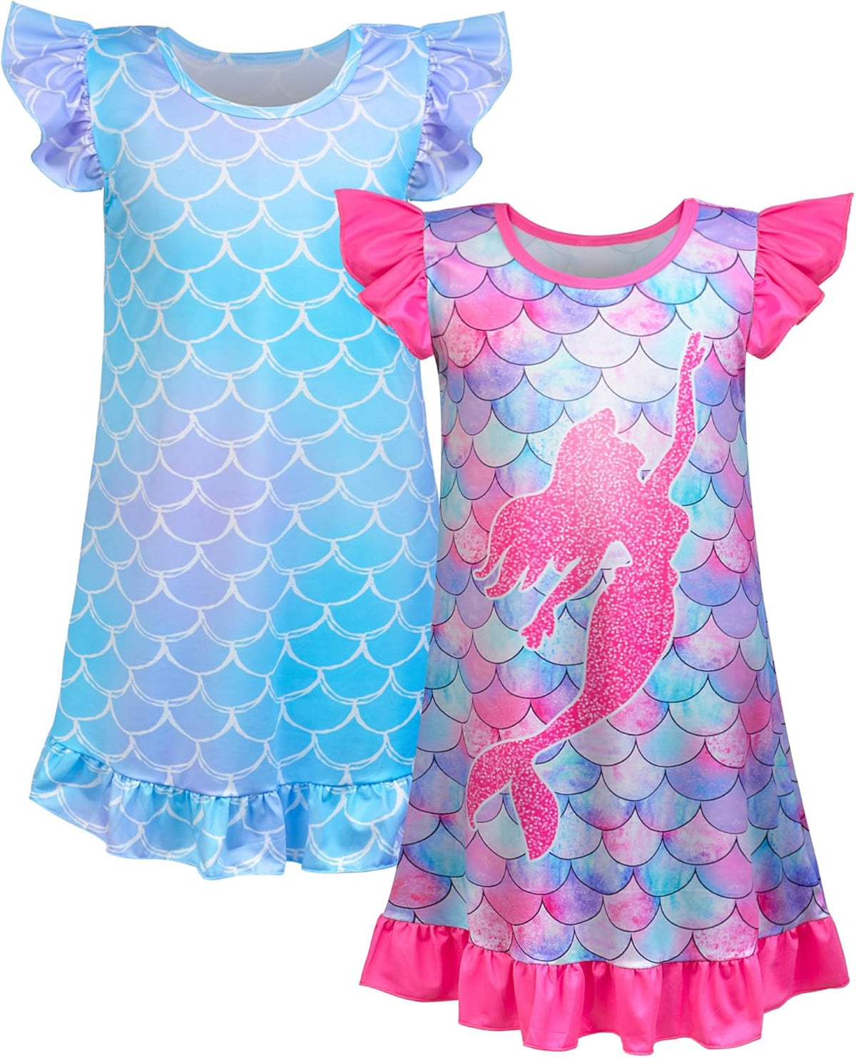 2pcs Girls Nightgowns Unicorn Mermaid Pajamas for Toddler Girls Princess Nightgown Sleepwear for Kids 3-9 Years