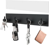 Key Holder Wall Mount, Large Metal Self Adhesive Key Hanger with 4 Hooks, No Drilling, Extra Adhesive Strip, Black