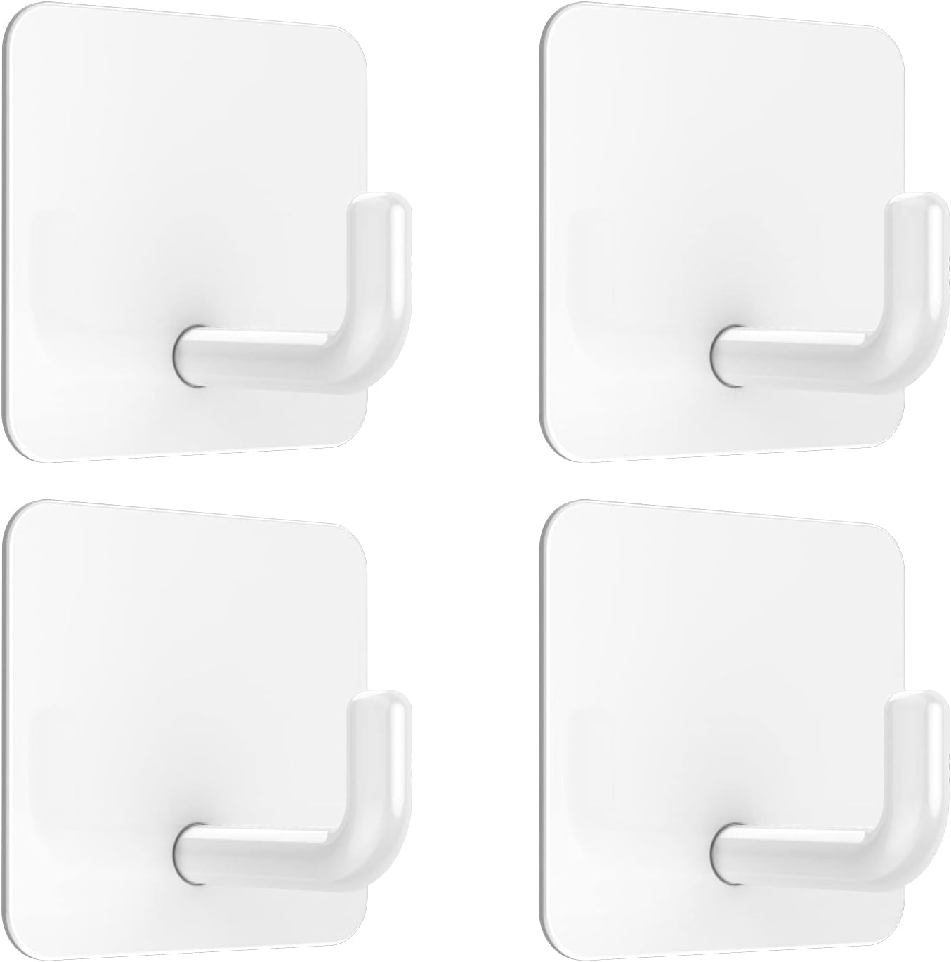 Adhesive Hooks, Metal Shower Wall Stick on Hooks, Waterproof, 2 Extra Adhesive Strips, White, 4 Pcs