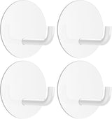 Adhesive Hooks, Small Metal Shower Wall Stick on Hooks, Waterproof, 2 Extra Adhesive Strips, Round, White, 4 Pcs