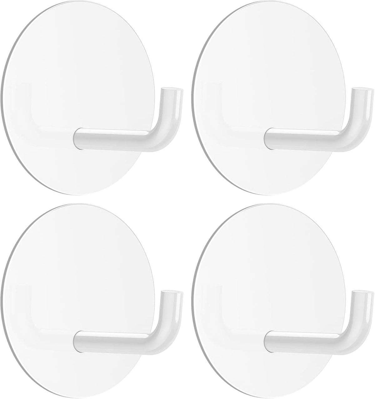 Adhesive Hooks, Small Metal Shower Wall Stick on Hooks, Waterproof, 2 Extra Adhesive Strips, Round, White, 4 Pcs