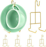 6 Pack Gold Tea Cup and Saucer Display Stand Holder Rack for China Coffee Mugs Organizer – Teacup Easel for Kitchen, Dining Room, and Curio Cabinet Displays