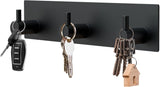 Magnetic Key Holder Wall Mount, Metal Adhesive Key Hanger with 3 Hooks, No Drilling, 2 Mount Options, Black, Small