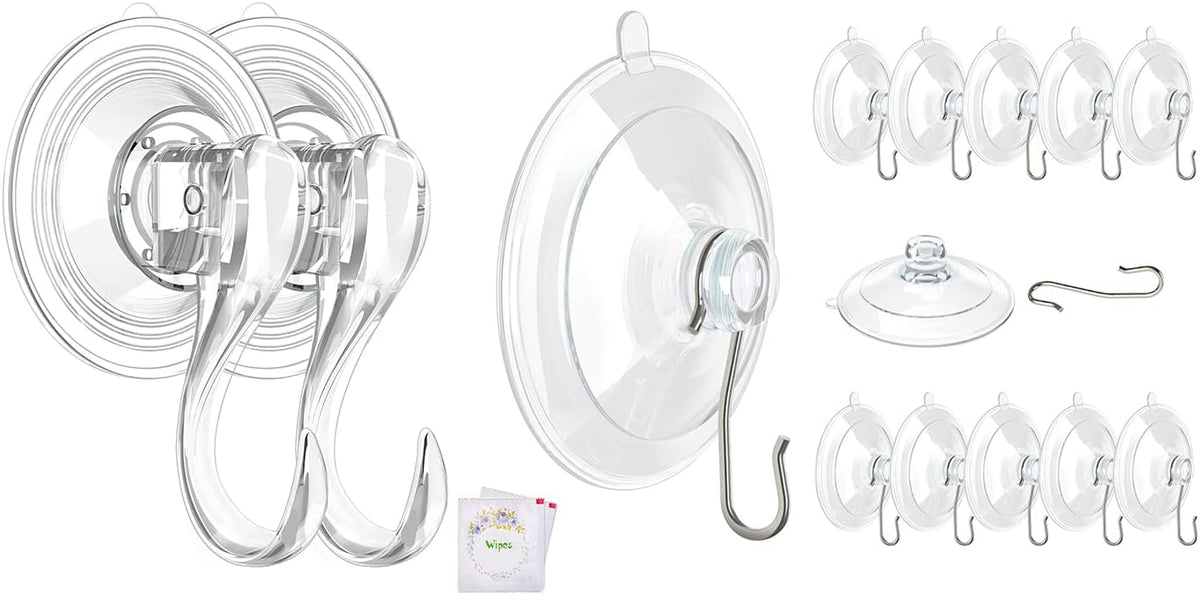 2 Pcs Small Suction Cup Hooks and 12 Pcs Small Suction Cup with Metal Hooks