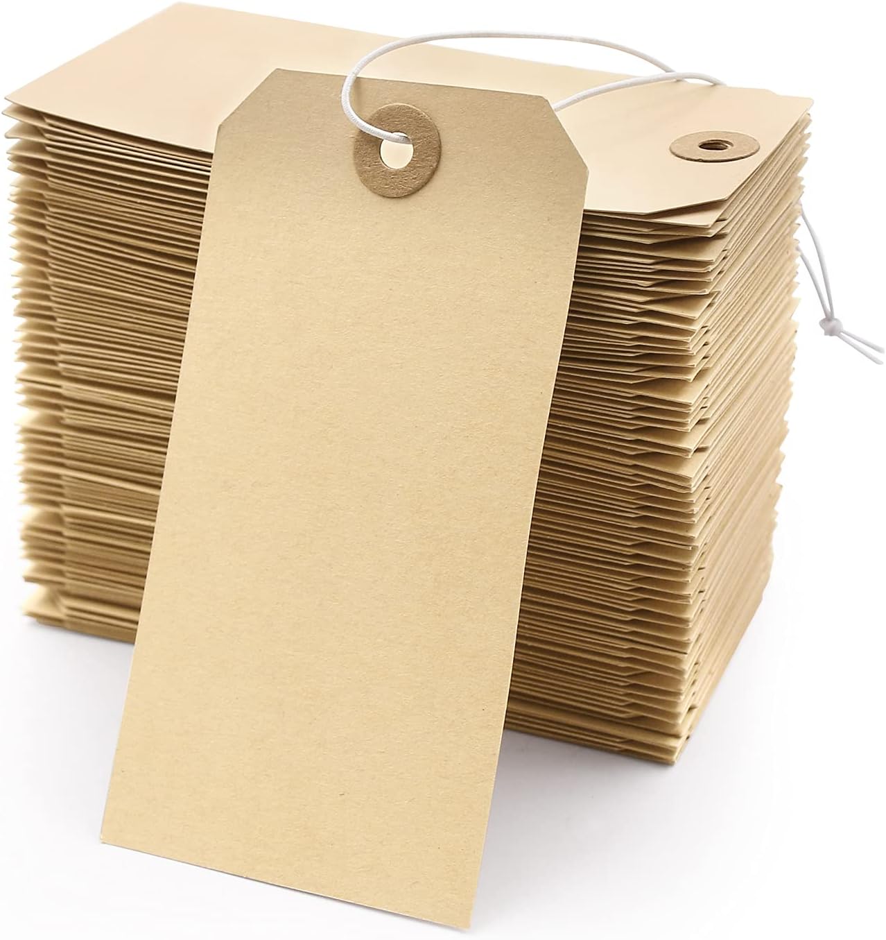 Manila Shipping Tags with Elastic String -  60 Pcs Blank Strung Cardstock Paper Tags Attached Reinforced Hole, 4 3/4" x 2 3/8"