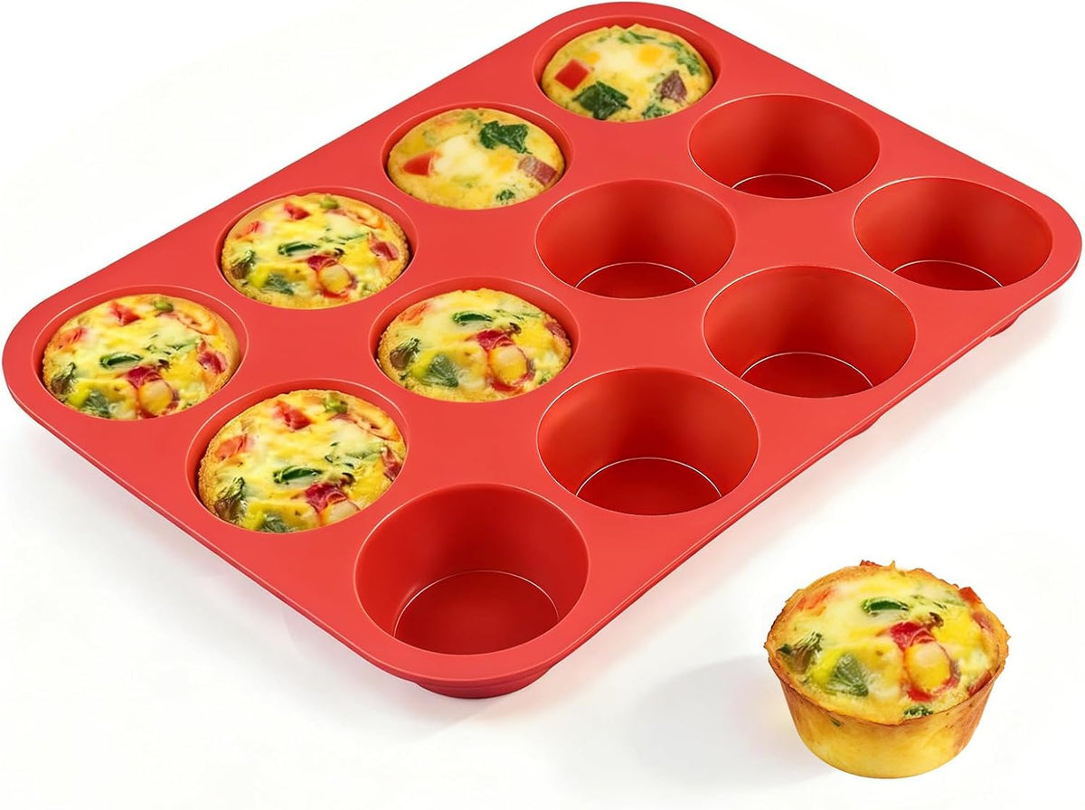 12 Cups Silicone Muffin Pan - Nonstick Cupcake Pan 1 Pack Regular Size Silicone Mold for Baking