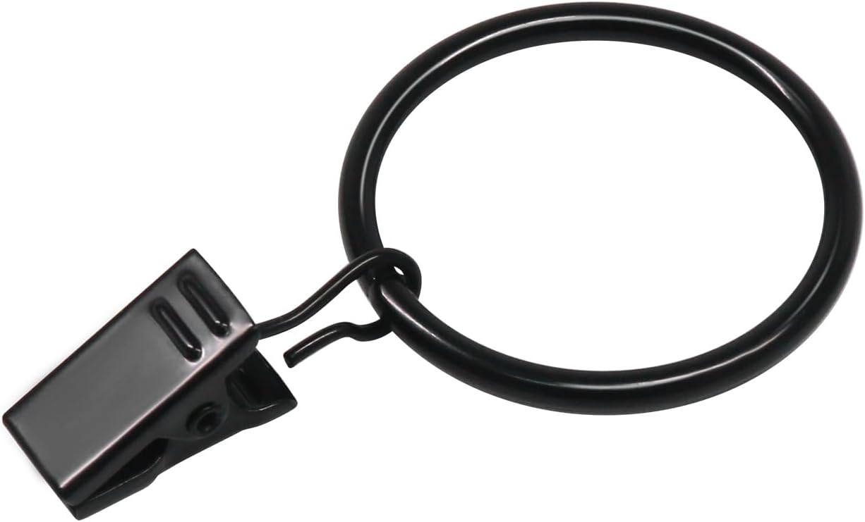 Curtain Rings with Clips Black - 40 Pcs Metal Drapery Clip Ring 1.26 in Interior Diameter, Fits up to 1 in Curtain Rod