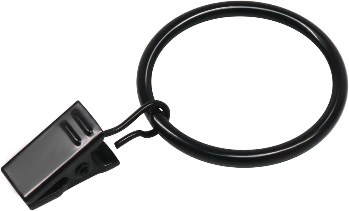 Curtain Rings with Clips Black - 40 Pcs Metal Drapery Clip Ring 1.26 in Interior Diameter, Fits up to 1 in Curtain Rod