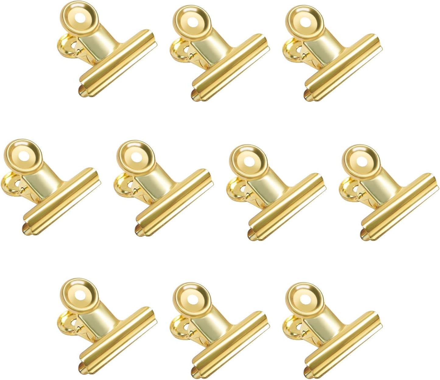 Gold Bull Hinge Paper Clips -  10 Pack 2 Inch Stainless Steel Large Metal Binder Clips for Pictures Photos, Home Kitchen, Office Supplies (50 mm)