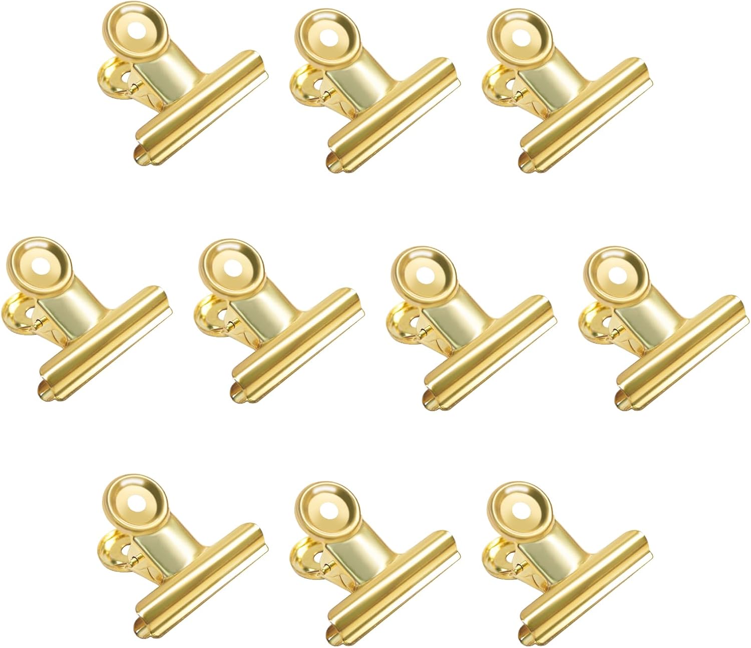 Gold Bull Hinge Paper Clips -  10 Pack 2 Inch Stainless Steel Large Metal Binder Clips for Pictures Photos, Home Kitchen, Office Supplies (50 mm)