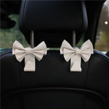 2 Pack Car Purse Hooks, Cute Bow Car Seat Headrest Hook Hanger for Purses and Bags, Space-Saving Car Accessory (Cream white)