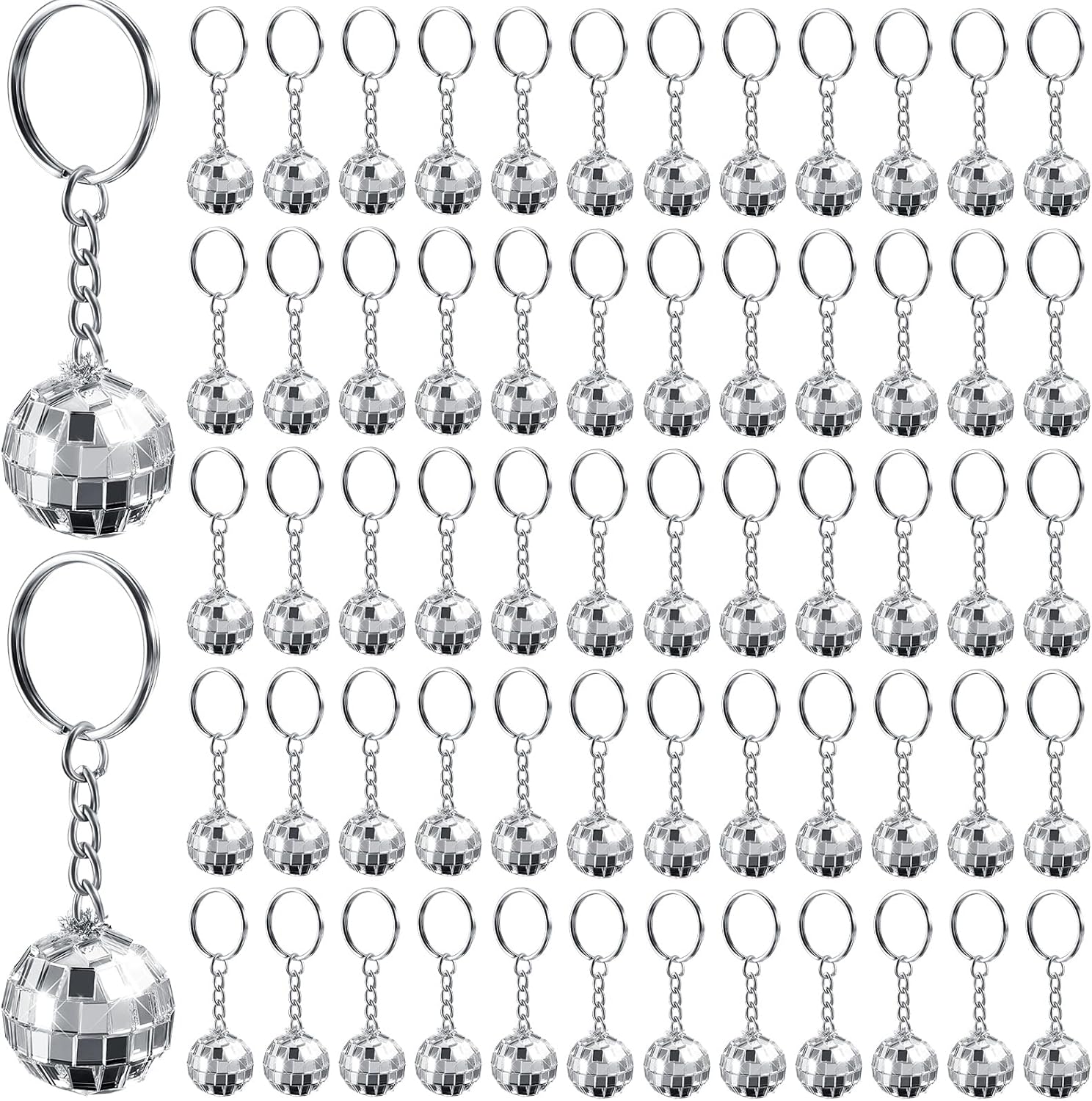12 Pieces Mini Mirror Disco Ball Keychains Bulk Silver Disco Ball 70s 80s 90s Keychains Accessories Party Favors for Halloween Christmas Thanksgiving Party Supplies Decorations