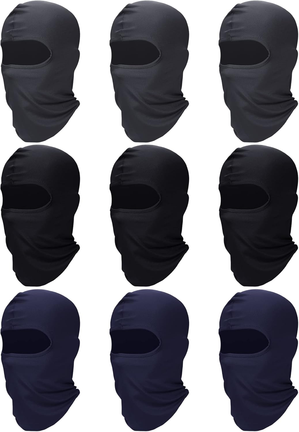 9 Pieces Balaclava Full Face Mask UV Sun Protection Face Cover Summer Cooling Neck Gaiter Breathable Windproof Hood (Black, Gray, Navy Blue), One Size