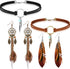 2 Sets Native American Jewelry Set for Women 2 Pieces Faux Suede Choker Necklace Faux Leather Choker and 2 Pairs Bohemian Artificial Feather Earrings Boho Dream Catcher Earring Western Jewelry