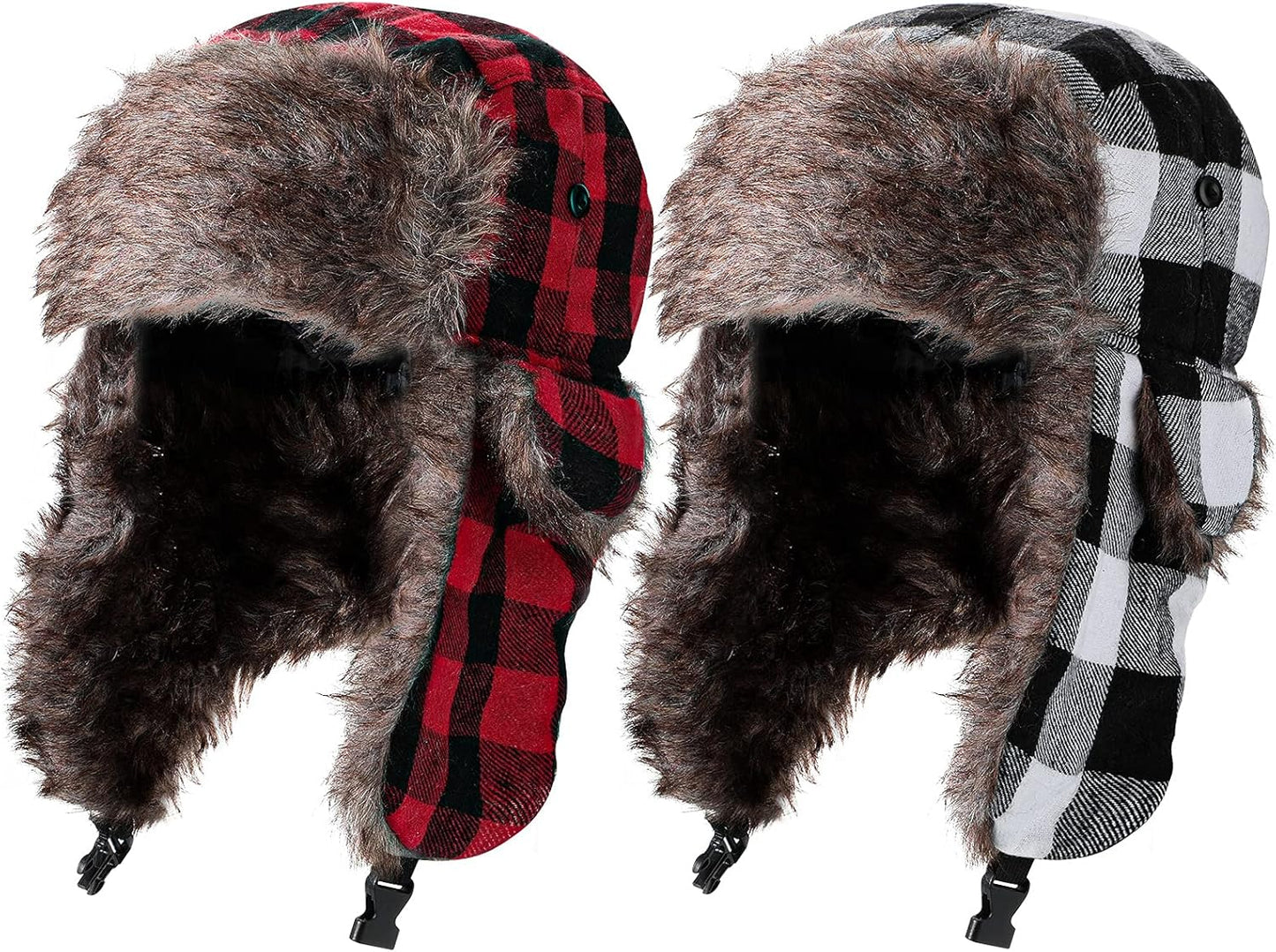 2 Pcs Buffalo Plaid Trapper Hats for Men Lumberjack Hat Ear Flap, Winter Xmas Warm Ushanka Cap Unisexs (Conventional Color)
