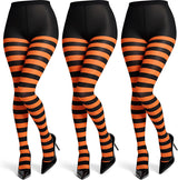 3 Pairs Mardi Gras Striped Tights for Women Elastic Striped Leggings Footed Tights for Mardi Gras Costume