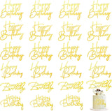 24 Pieces Gold Happy Birthday Cake Toppers Mirror Acrylic Cupcake Topper Happy Birthday Sign for Cake Side Cupcake Decorations, 6 Styles