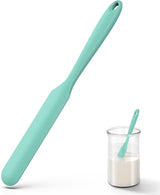 Skinny Silicone Jar Spatula: 600ºF Heat-Resistant Food-Grade 10in Long Narrow Sourdough Stirring Stick, Seamless Flexible Peanut Butter Spreader for Scraping Icing Bread Cream, Jam (Aqua Sky)