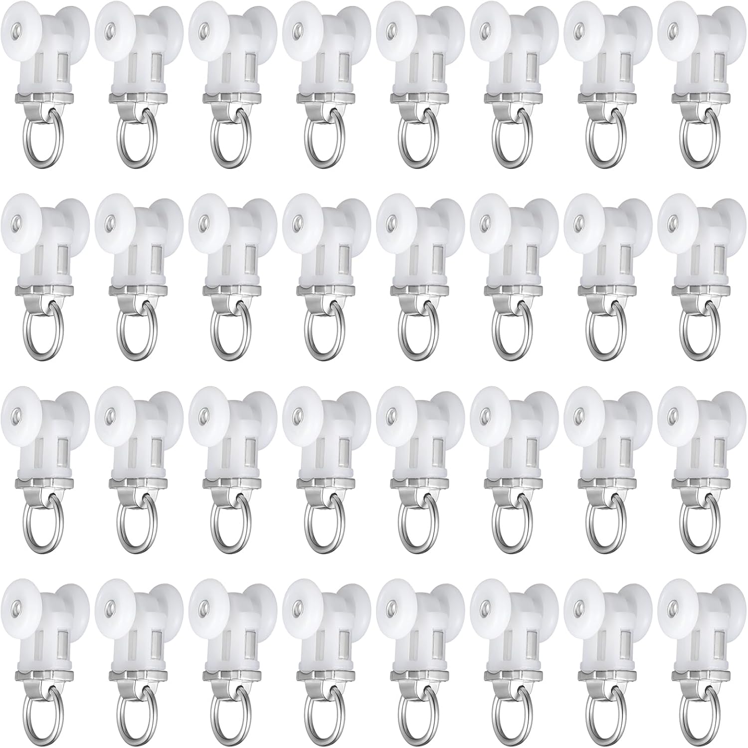 Curtain Track Roller Hooks Rail Pulleys Runners Plastic Ceiling Gliders Window Rod Dual Wheel Roller Carriers Mounted Curtain Track for Window Rail Rod Room Dividers(30 Pcs)