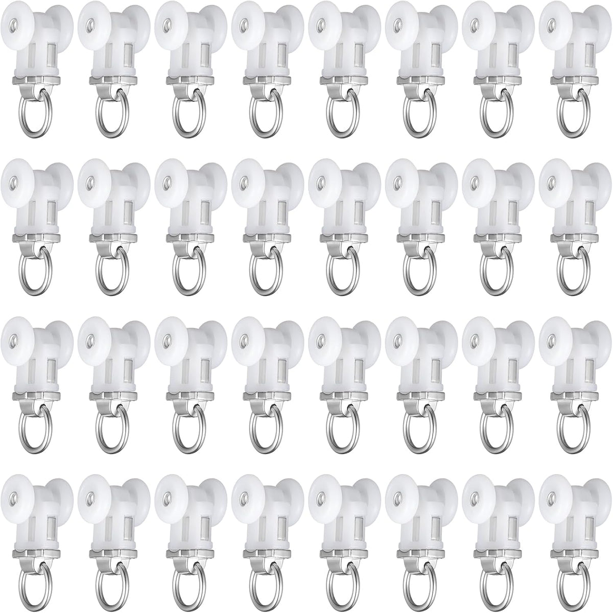 Curtain Track Roller Hooks Rail Pulleys Runners Plastic Ceiling Gliders Window Rod Dual Wheel Roller Carriers Mounted Curtain Track for Window Rail Rod Room Dividers(30 Pcs)