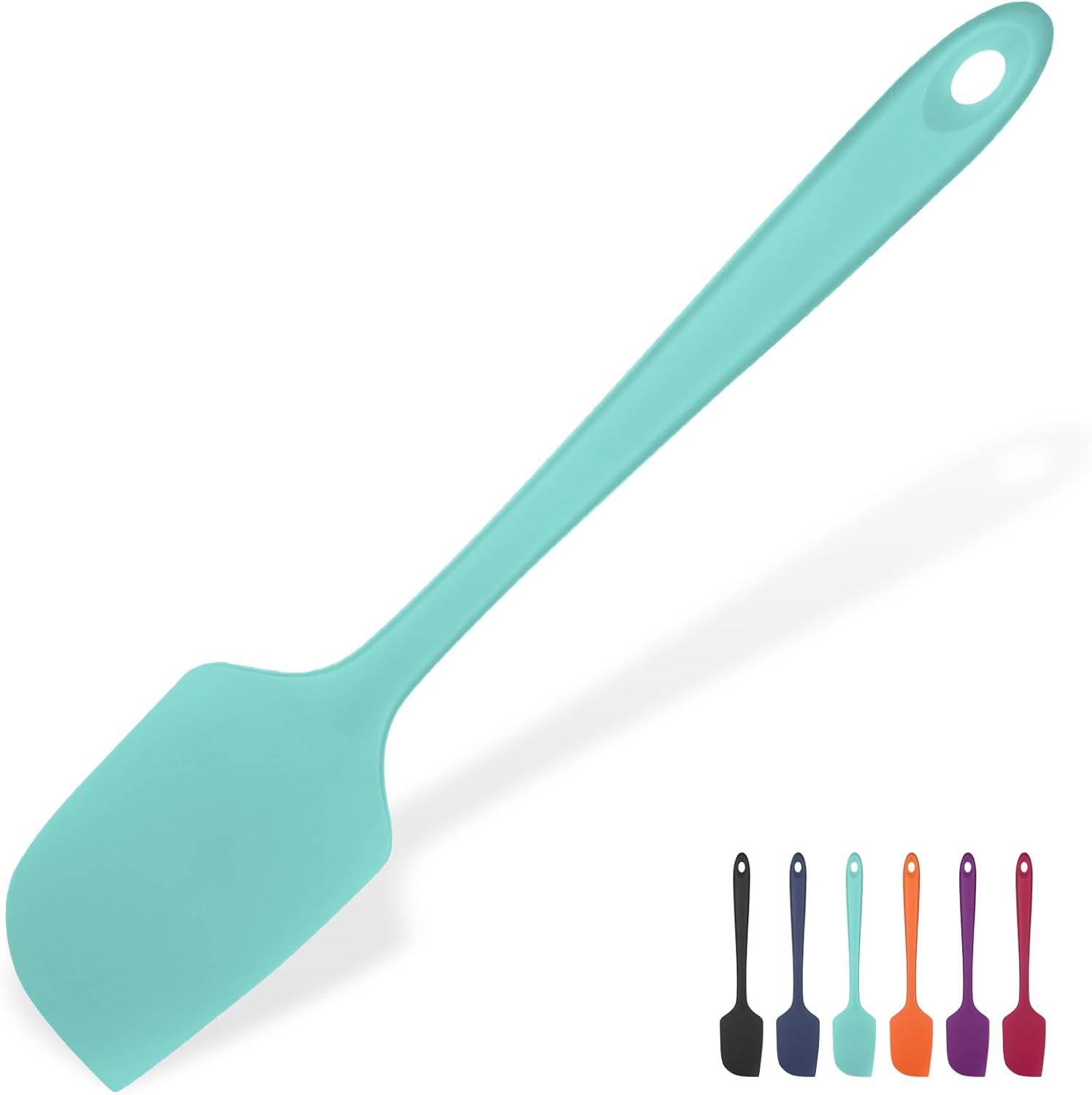Heat Resistant Silicone Large Spatula:  600ºF High Heat Flexible 11.38in Silicon Mixing Stirring Cooking Scraping Baking Bowl Scraper Seamless Spreader for Kitchen Nonstick Cookware (Aqua Sky)