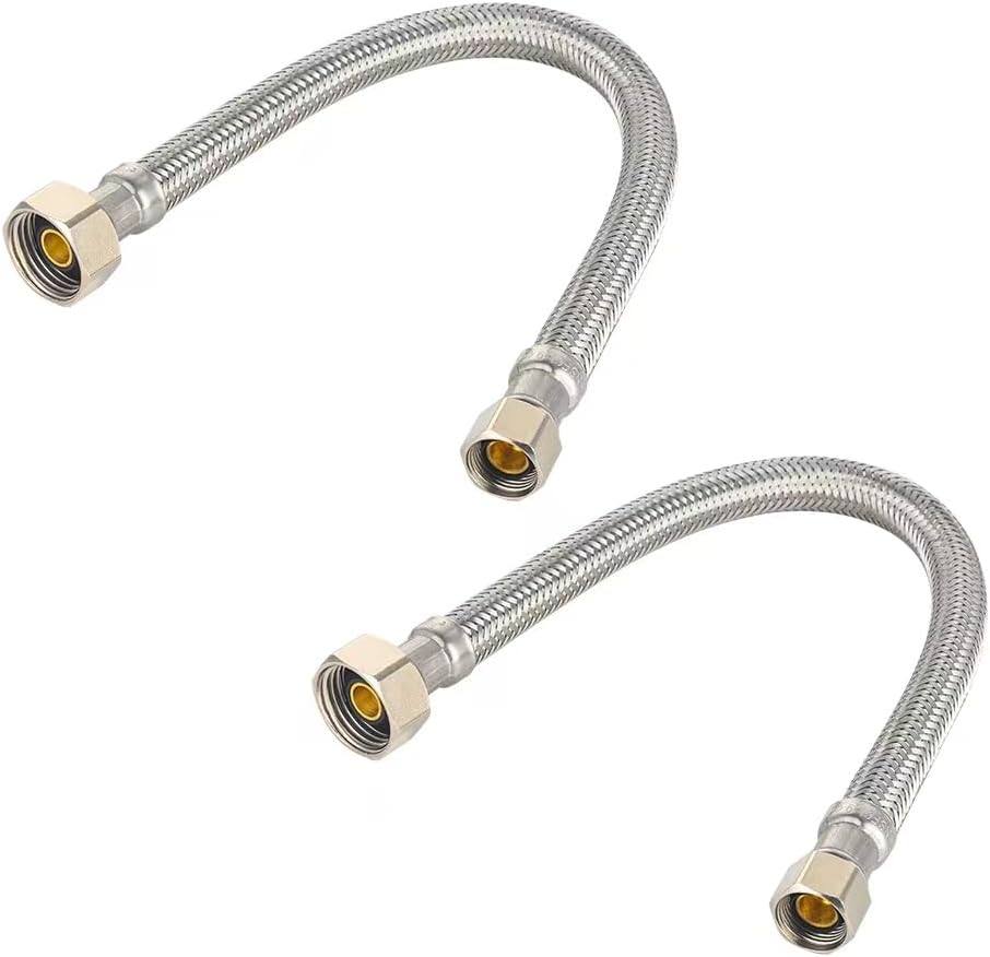 2-Pack  Faucet Supply Lines, 1/2" FIP x 3/8" COMP Faucet Hose, 12-inch length Stainless Steel Braided Supply Line,(HOSE043)
