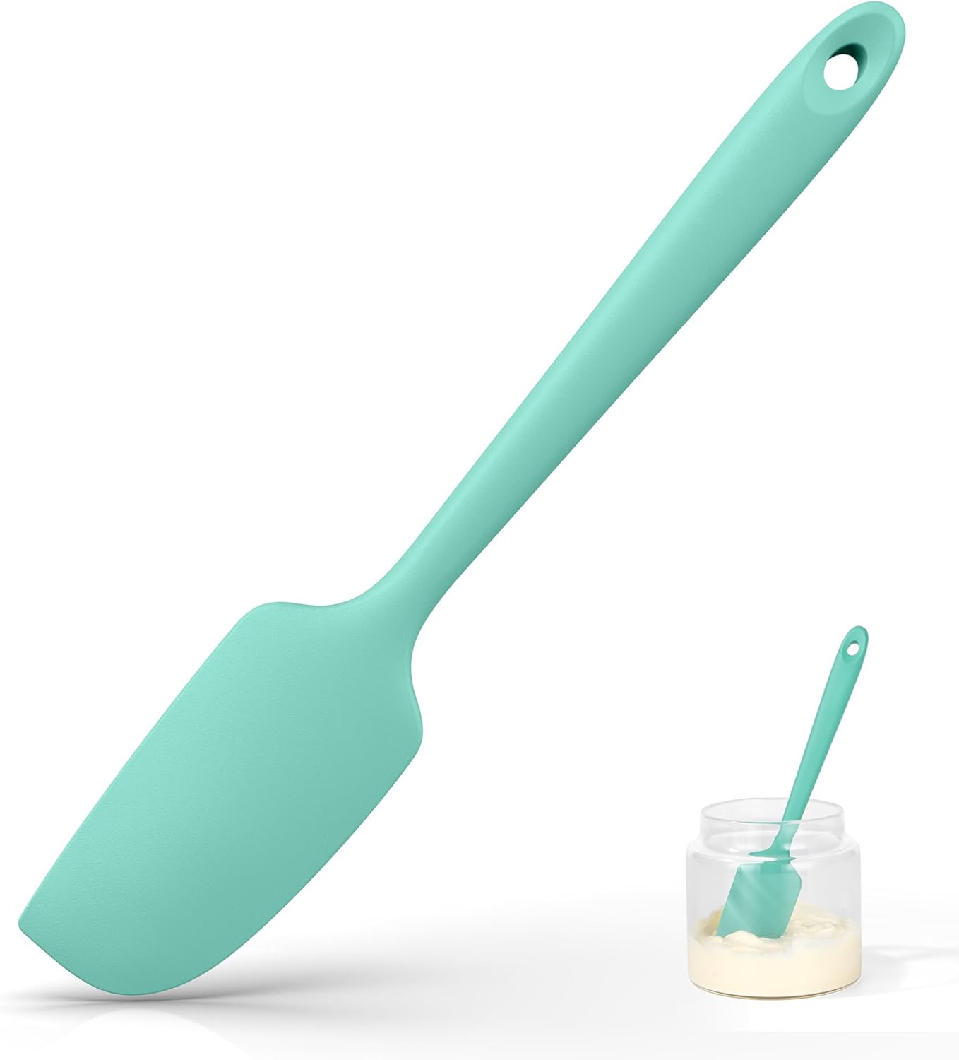 Small Mini Silicone Spatula: 9×2inch 600ºF Heat-Resistant Food-Grade Jar Scraper for Kitchen Use, Non-Stick Seamless Flexible Baking Utensil for Mixing, Scraping Jam in Bowl or Cup (Aqua Sky)